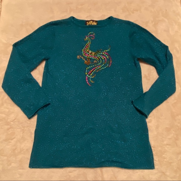 Bob Mackie XS Blue Embroidered Peacock Sweater - Picture 6 of 8